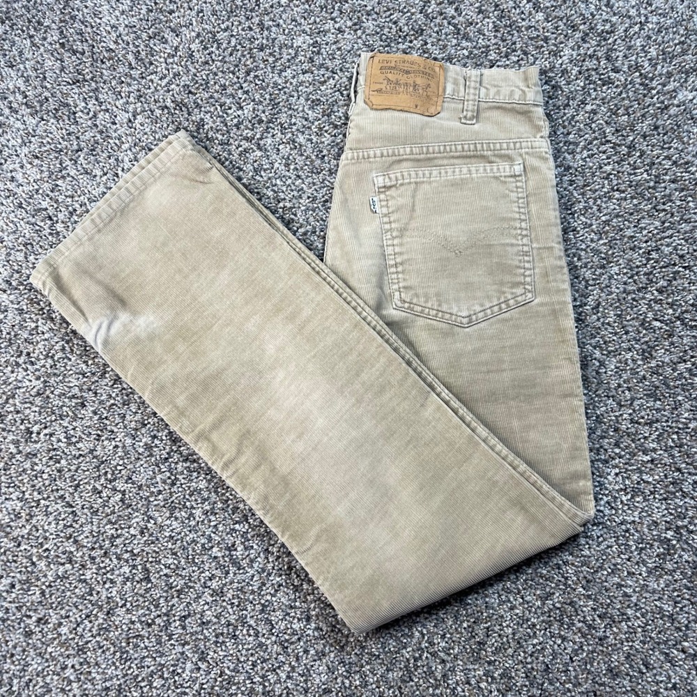 Vintage Levi's 517 Mens 28x29 Pants USA Made Corduroy Straight Leg Tan White Tab